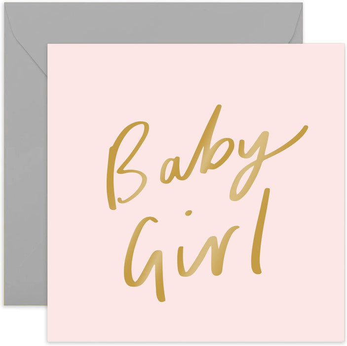 Old English Co. Baby Girl Card - Gold Foil | Pastel Pink Baby Girl Card for Parents | Blank Inside & Envelope Included (Baby Boy)