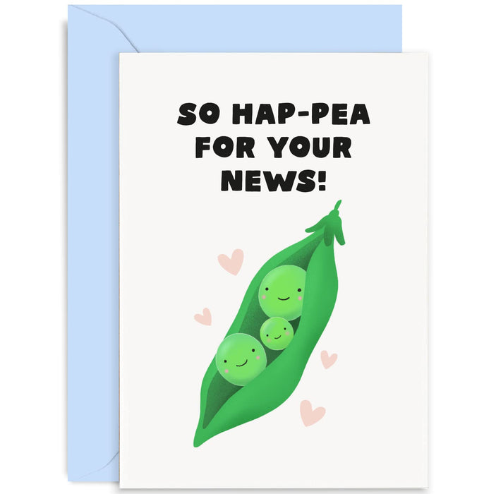 Old English Co. Cute Pea New Baby Announcement Card for Parents To Be - Funny Hap-pea Vegetable Pun Baby Shower Card | Blank Inside with Envelope