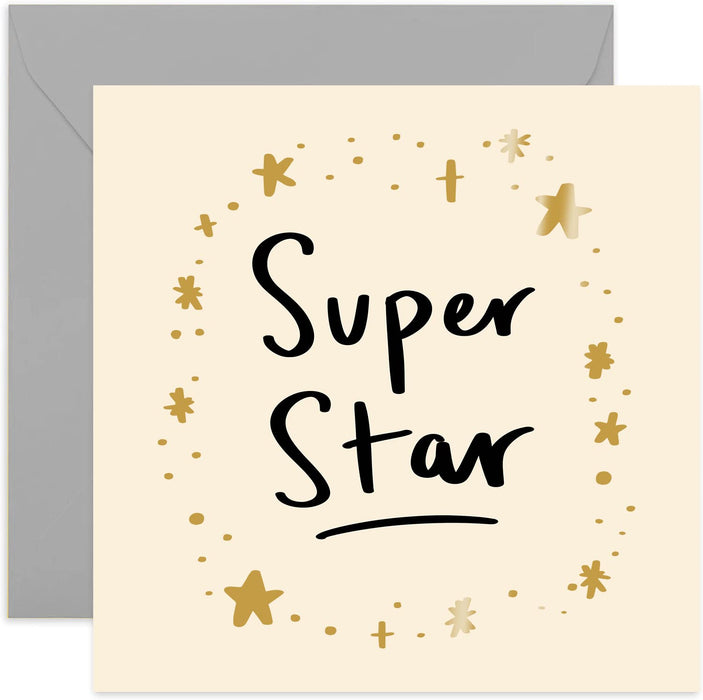 Old English Co. Super Star Well Done Sparkle Card - Fun Cute Congratulations Card for Adult or Children | Passed Exams, New Job, School, University, Driving Test | Blank Inside & Envelope Included