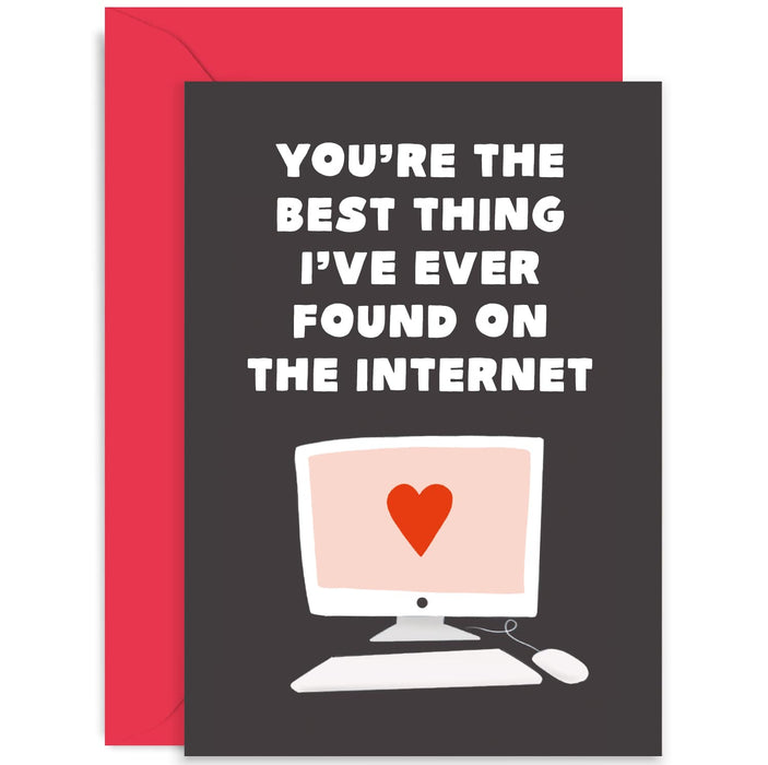 Old English Co. Funny Anniversary Card for Husband Wife - 'Best Thing On The Internet' Card for Boyfriend Girlfriend - Online Dating Joke | Blank Inside with Envelope