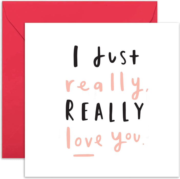 Old English Co. I Just Really Love You Card - Cute Romantic Love Card for Him or Her | Anniversary Card for Husband, Wife, Girlfriend, Boyfriend | Blank Inside & Envelope Included