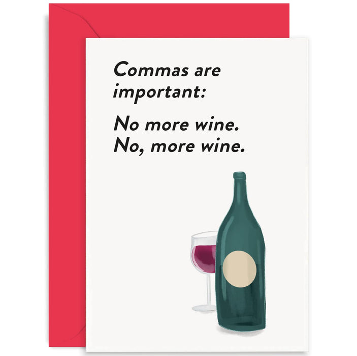 Old English Co. Funny Happy Birthday Card for Her - Hilarious Design 'Commas Are Important 'Wine Birthday Card for Women and Men - Best Friend, Colleague, Sister, Auntie | Blank Inside with Envelope