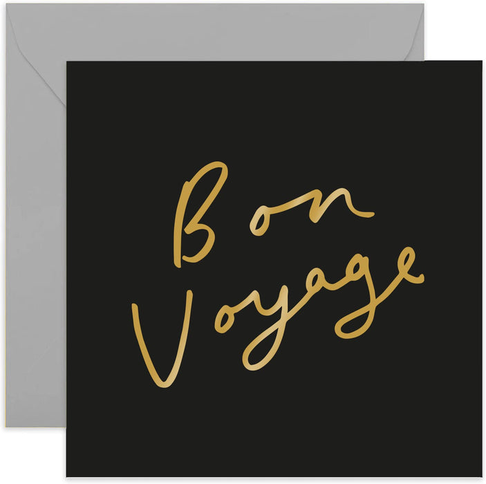 Old English Co. Bon Voyage Leaving Card - Gold Foil Good Luck Good Bye Card for Men or Women | Colleague, New Job, Travel, Adventure| Blank Inside & Envelope Included