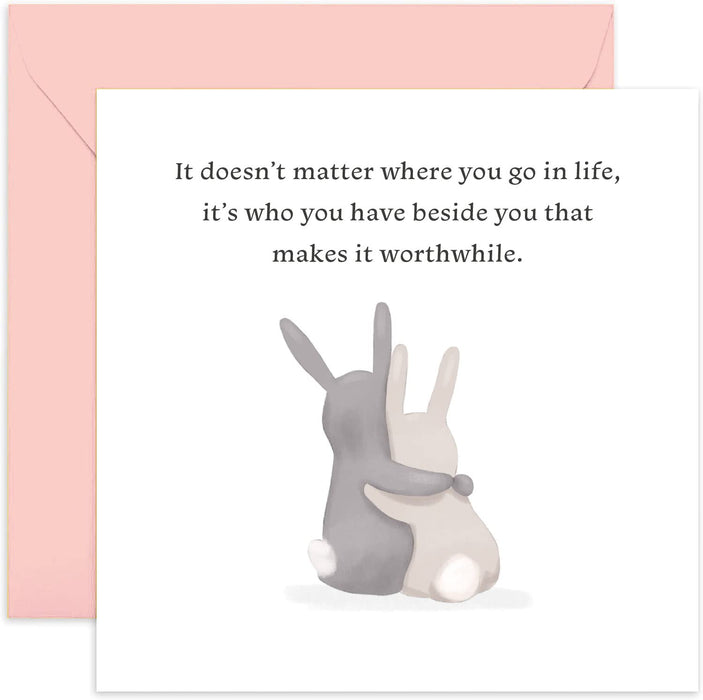 Old English Co. Cute Wedding Anniversary Card for Husband or Wife - Who You Have Beside You Rabbit Valentine's Day Friendship Card | Blank Inside with Envelope