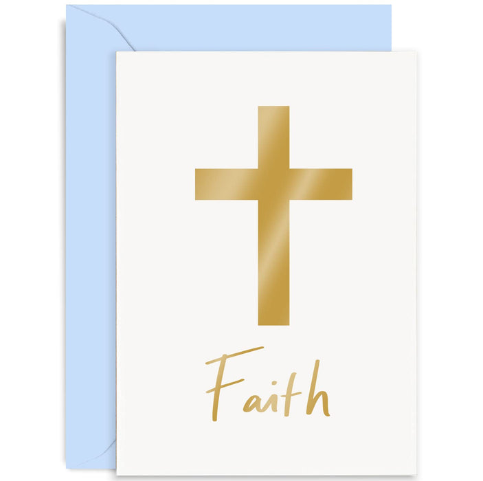 Old English Co. Gold Foil Faith Card - Easter Religious Holiday Card - For Baptism or Christening for Him or Her | Blank Inside with Envelope