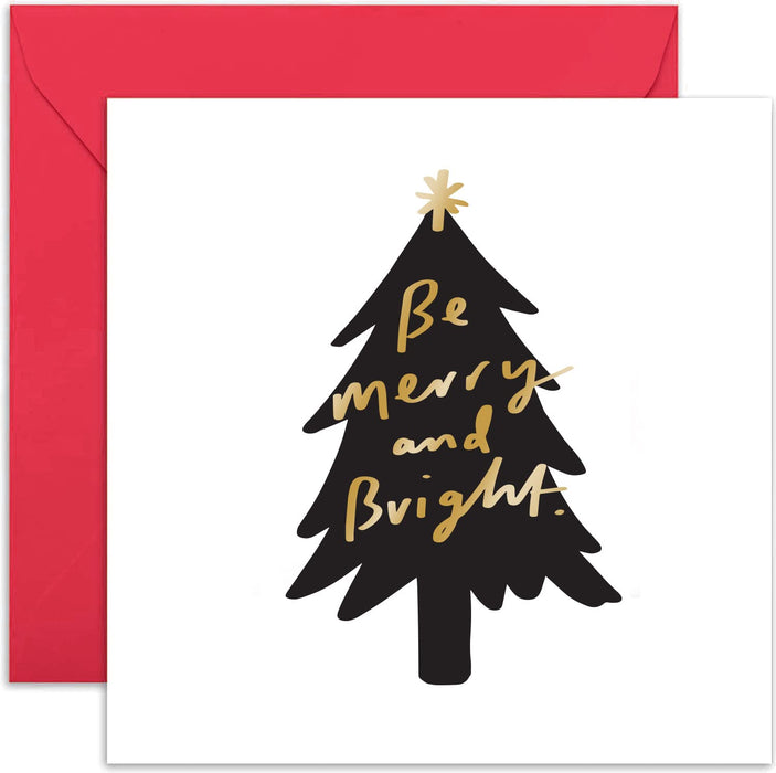 Old English Co. Be Merry Bright Special Christmas Card - Gold Foil Stylish Christmas Seasons Greetings Card for Men and Women | For Husband or Wife | Blank Inside & Envelope Included