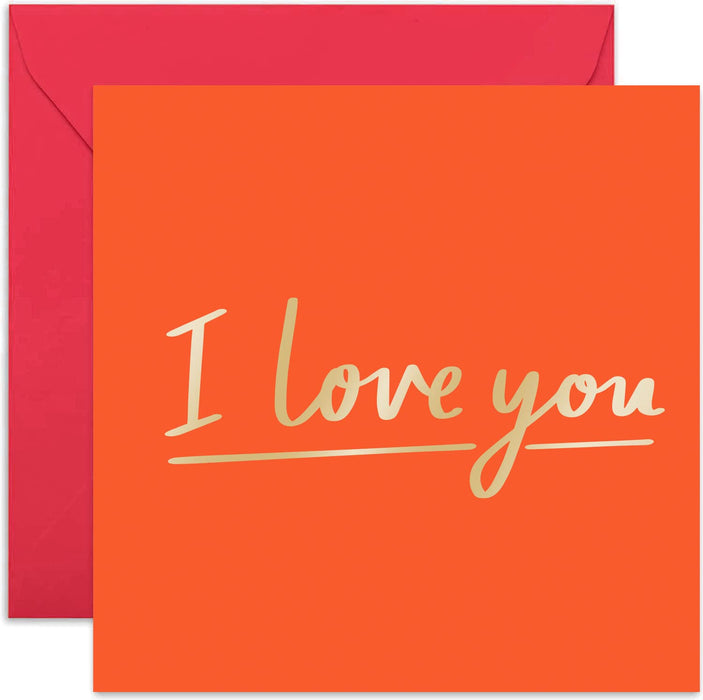 Old English Co. I Love You Valentine's Day Card - Bold Gold Foil Red Background Anniversary Card | Hand-lettered design for Husband, Wife, Boyfriend, Girlfriend | Blank Inside & Envelope Included