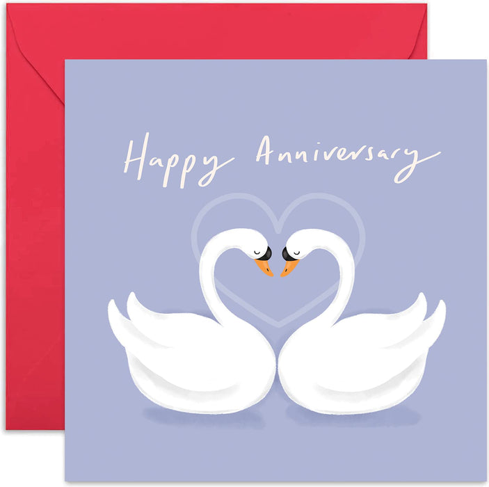 Old English Co. Happy Anniversary Swans Card - Cute Animal Bird Love Card for Him or Her | Husband, Wife, Boyfriend, Girlfriend, Partner | Blank Inside & Envelope Included