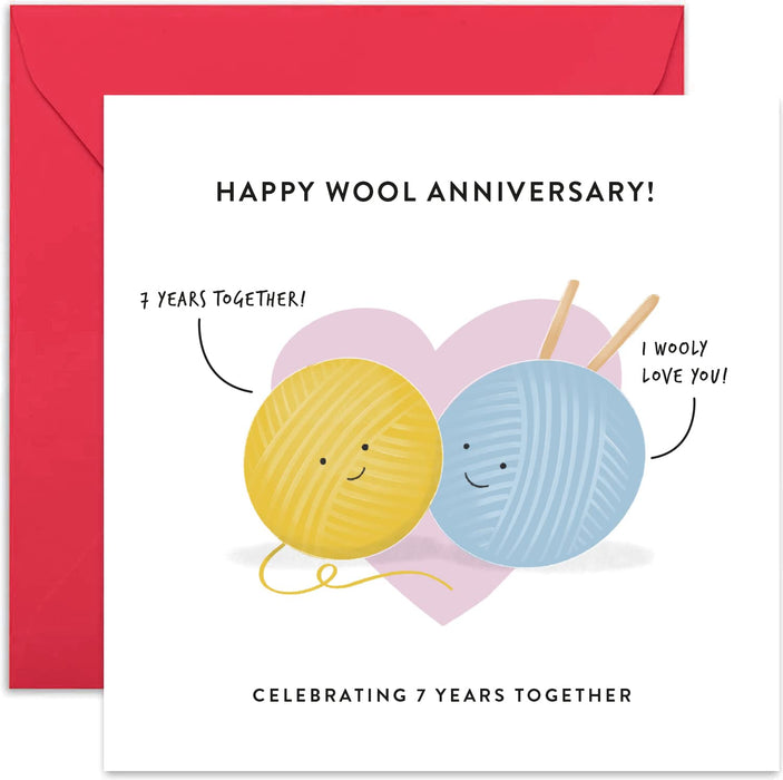 Old English Co. 7th Wedding Anniversary Card for Husband and Wife - Cute Funny Wool Anniversary Greeting Card | Humour Joke Seventh Anniversary for Him and Her | Blank Inside & Envelope Included
