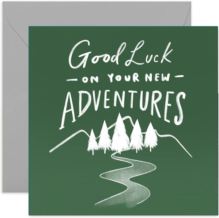 Old English Co. Mountains Forest Good Luck New Adventures Card - New Job Card for Him | Card for Men | Travel, Promotion, Moving, Leaving, University, College | Blank Inside & Envelope Included
