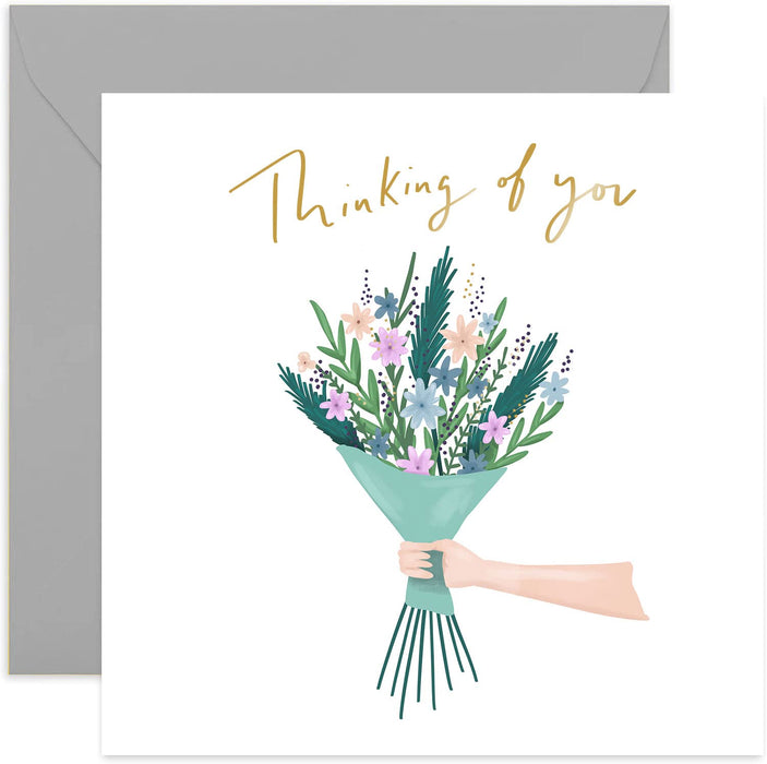 Old English Co. Green Flower Bunch For You Card - Gold Foil Thinking of You Greeting Card | Get Well, Sorry, Sympathy, Condolences | Blank Inside & Envelope Included