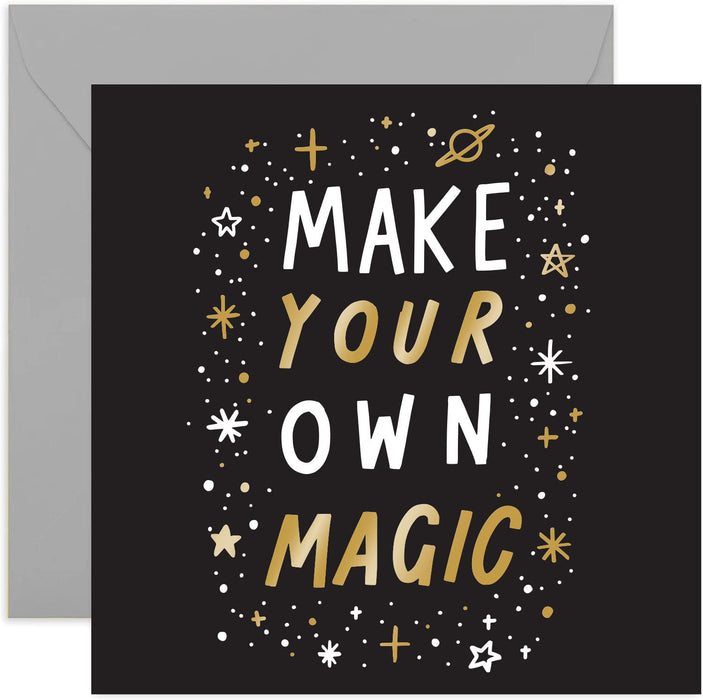 Old English Co. Make Your Own Magic Card - Bold Gold Foil Good Luck Encouragement Card | Well Done, New Job, Congratulations Card for Men and Women | Blank Inside & Envelope Included