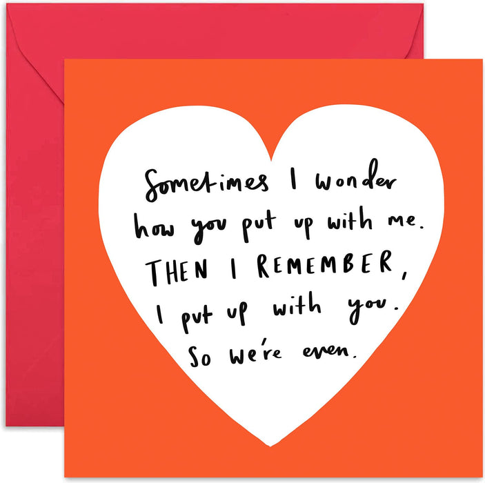 Old English Co. Sometimes I Wonder Anniversary Card - Funny Romantic Valentines Day Card | For Boyfriend, Girlfriend, Wife, Husband | Blank Inside & Envelope Included