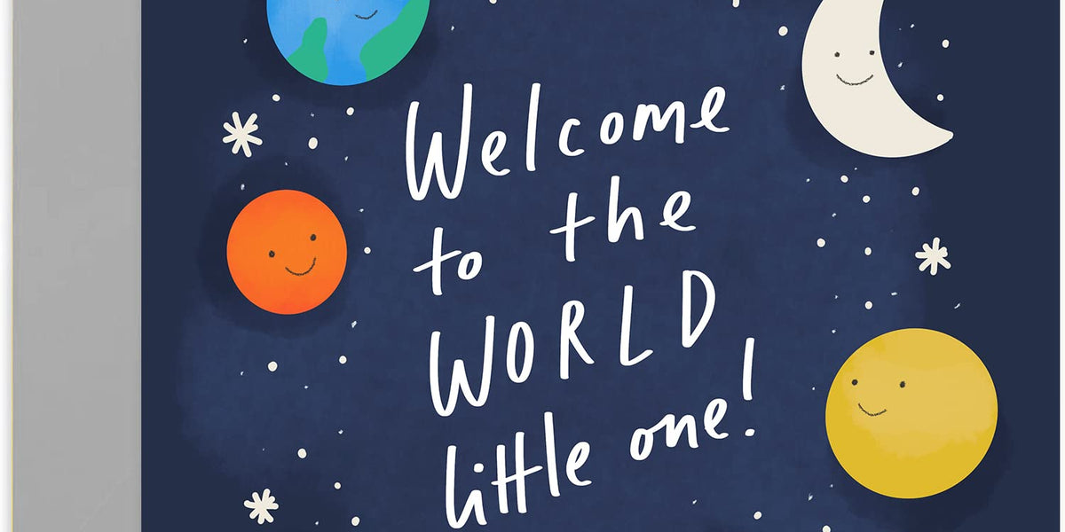 Old English Welcome To The World Little One Universe Card Fun New  Baby Girl or Boy Card for Parents Cute Cosmic Illustration Blank Inside 