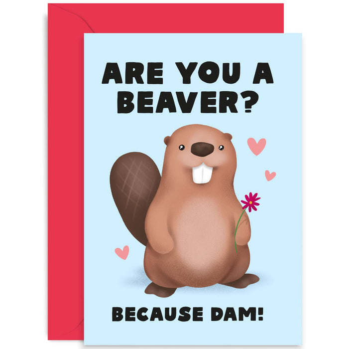 Old English Co. Funny Anniversary Card for Him Her - 'Are You A Beaver' Pun Hilarious Valentine's Day Card for Wife Husband Girlfriend Boyrfriend - Cute Birthday Card | Blank Inside with Envelope