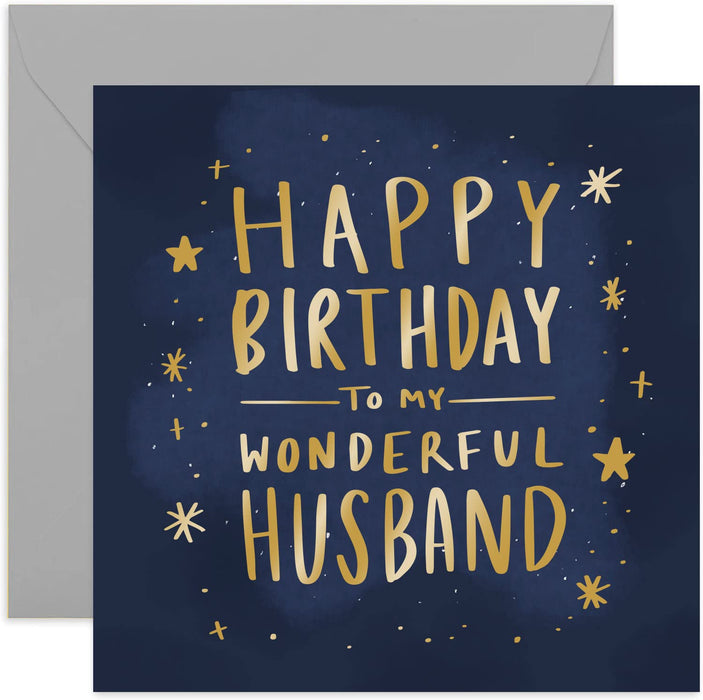 Old English Co. Happy Birthday Wonderful Husband Card - Gold Foil Special Birthday Card for Him from Wife | Stylish Card for Men | Blank Inside & Envelope Included