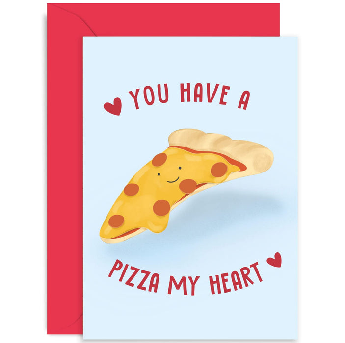 Old English Co. Cute Valentine's Day Card for Boyfriend Girlfriend - Hilarious 'You Have A Pizza My Heart' Funny Wedding Anniversary Card for Husband Wife - For Men Women | Blank Inside with Envelope
