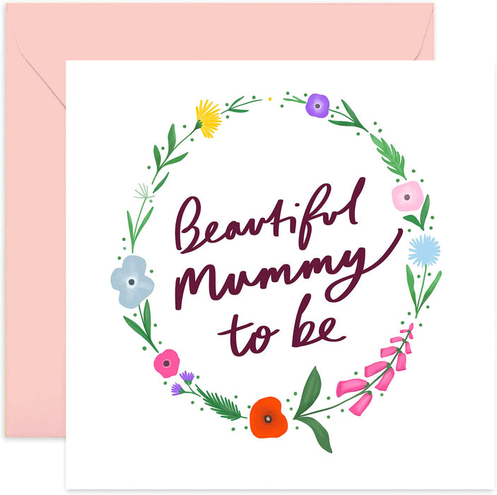 Old English Co. Floral Beautiful Mummy To Be Expecting Card - Cute Baby Shower Card or Maternity Leave Card for Her | For Friend, Sister, Daughter, Colleague | Blank Inside & Envelope Included