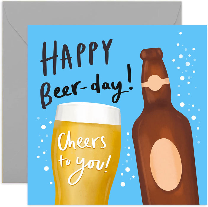 Old English Co. Happy Beer Day Bottle Birthday Card - Funny Beer Birthday Card for Men | For brother, son, nephew | Blank Inside & Envelope Included
