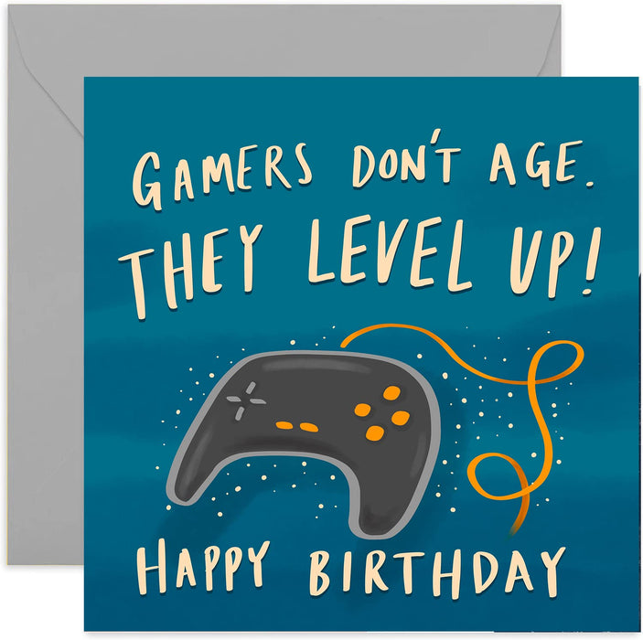 Old English Co. Gamers Don't Age They Level Up Birthday Card - Card for Video Game Players Men and Women | Brother, Daughter, Friend, Niece, Nephew | Blank Inside & Envelope Included