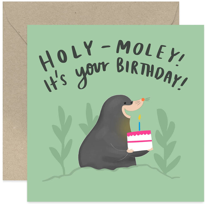 Old English Co. Holy Moley Birthday Card for Him - Humorous Mole Pun Birthday Card for Her and Him | Fun Greeting Card for Men and Women | Blank Inside & Envelope Included