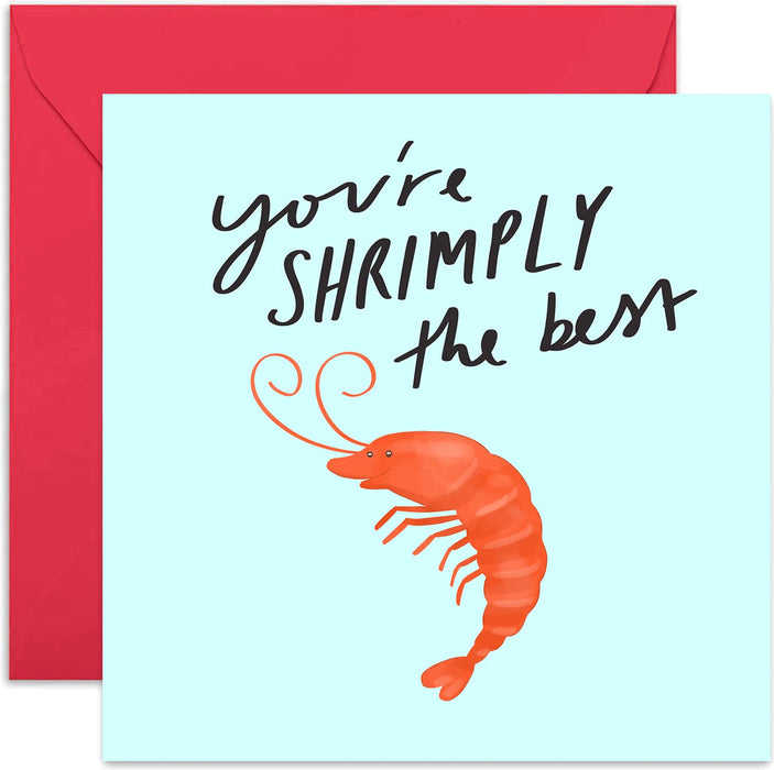 Old English Co. Shrimply The Best Funny Birthday Card for Him - Fun Illustrated Animal Pun Congratulations Card | Graduation Well Done Design for Men and Women | Blank Inside & Envelope Included