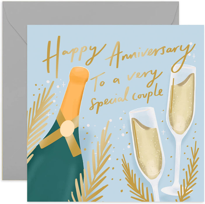 Old English Co. Happy Anniversary Special Couple Card - Floral Champagne Fizz Celebrations for Him and Her | Gold Foil Detail | Blank Inside & Envelope Included