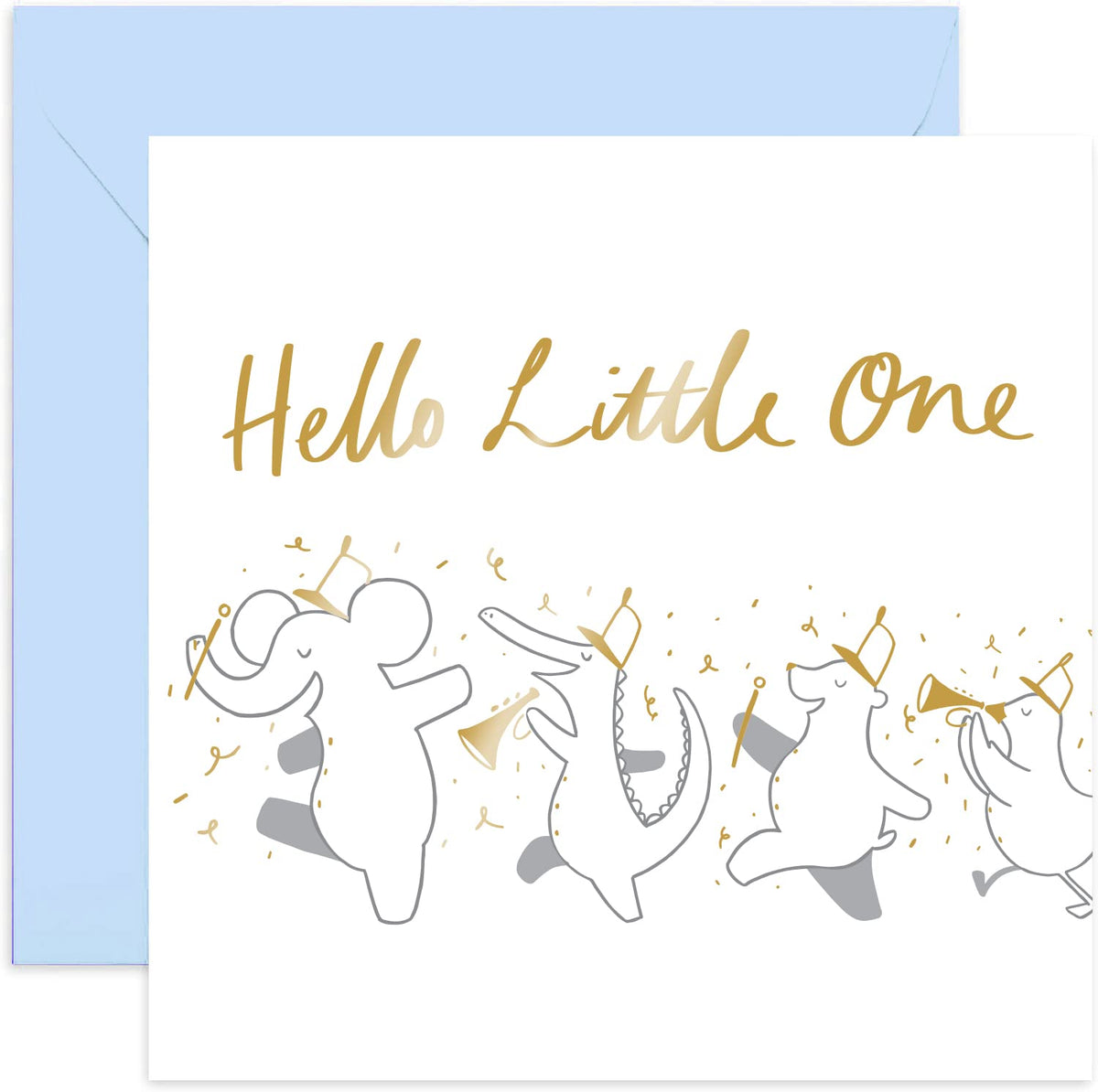 Old English Co. Babykarte 'Hello Little One' – Zirkusparade Mit Goldfolie, Neutral Für Jungen & Mädchen