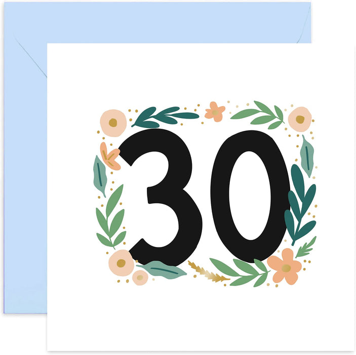 Old English Co. Pastel Floral 30th Birthday Card - Cute Neutral Gold Foil Thirtieth Card for Her | Thirty For Women, Sister, Niece, Daughter, Friend | Blank Inside & Envelope Included (30th)