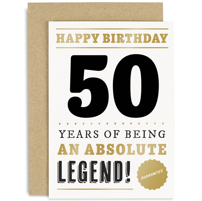 Old English Co. Funny 50th Birthday Card for Men Women - 50 Years Absolute Legend Greeting Card for Him Her | Humour Age Fifty Birthday Gift for Dad, Uncle, Mum, Auntie, Friend