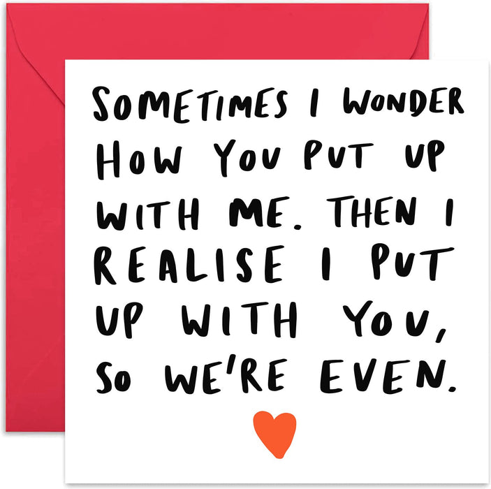 Old English Co. Sometimes I Wonder Funny Anniversary Card for Husabnd - Hand-lettered Humorous Valentine's Day Card for Husband | Gift to Girlfriend or Boyfriend | Blank Inside & Envelope Included