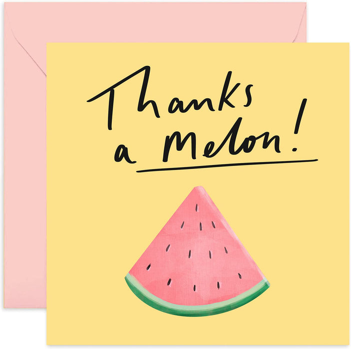 Old English Co. Thanks a Melon Funny Thank You Card - Humour Watermelon Greeting Card Design for Friends or Family | Blank Inside with Envelope