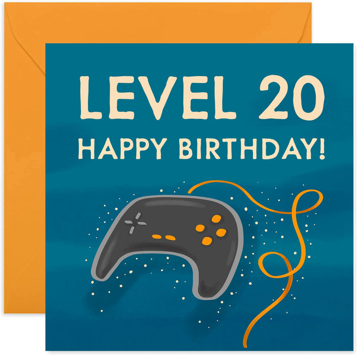 Old English Co. Happy 20th Birthday for Gamer - Gaming Greeting Card for Boy or Girl | Video Game Controller Design for Son or Daughter | Blank Inside with Envelope