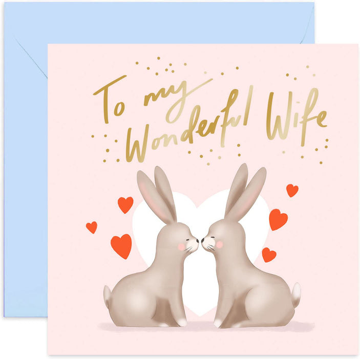 Old English Co. Happy Anniversary Cute Bunny Rabbit Card - Romantic Animal Couple Greeting Card for Him and Her | Gold Foil Detail | Blank Inside & Envelope Included (Happy Anniversary)