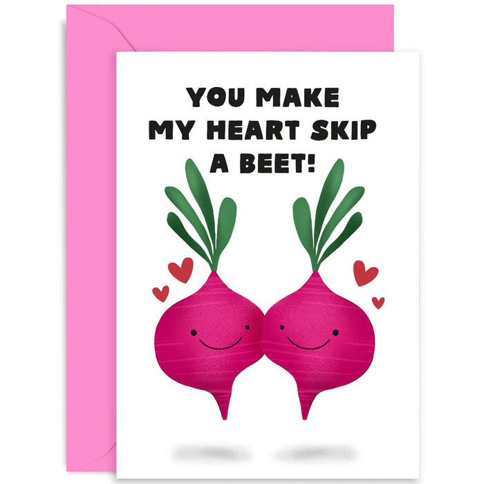 Old English Co. Cute Anniversary Card for Wife Husband - 'Make My Heart Skip A Beet' Beetroot Funny Valentine's Day Card for Girlfriend or Boyfriend | Blank Inside with Envelope