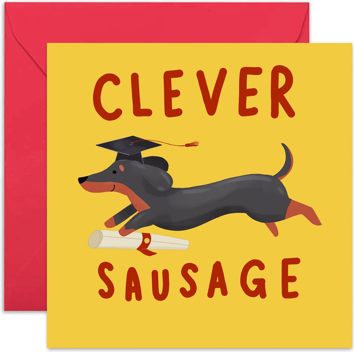 Old English Co. Clever Sausage Card - Funny Pun Dog Dachshund Congratulations Greeting Card | Passed Exams, University, Driving Test | Blank Inside & Envelope Included