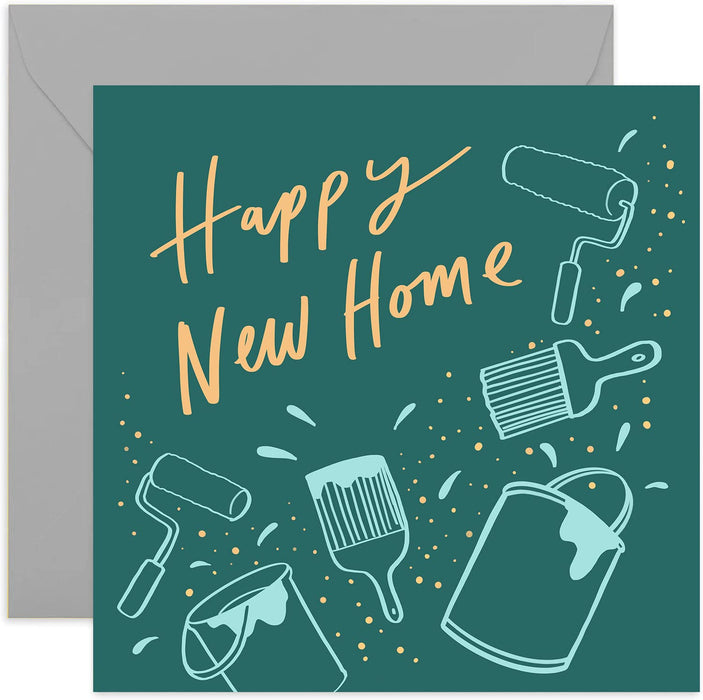 Old English Co. Paint Brush Happy New Home Card - Housewarming Card for Men and Women| Congratulations On Moving | Blank Inside & Envelope Included