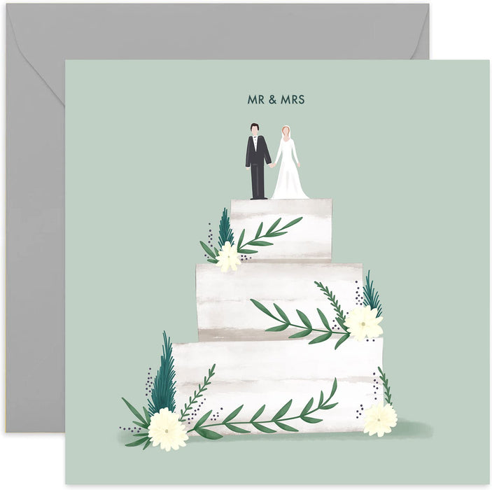 Old English Co. Wedding Cake Card - Floral Wedding Wishes Greeting Card | For the Happy Couple, Bride and Groom, Newly Weds | Blank Inside & Envelope Included (Mr and Mr)