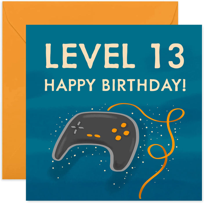 Old English Co. Happy 13th Birthday for Gamer - Gaming Greeting Card for Boy or Girl | Video Game Controller Design for Son or Daughter | Blank Inside with Envelope