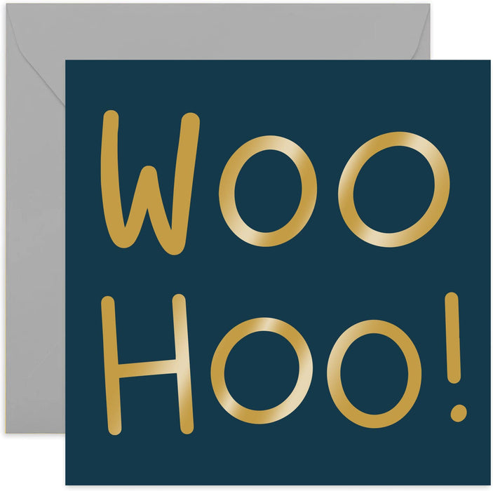 Old English Co. Woo Hoo Card - Fun Gold Foil Congratulations Card for Adults | Passed Exams, New Job, School, University, Driving Test | Blank Inside & Envelope Included