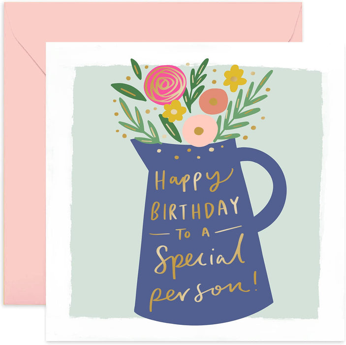 Old English Co. Special Person Flowers Birthday Card for Grandma - Gold Foil Colourful Flowers Greeting Card for Her | Gift to Mum, Daughter, Sister, Aunty, Niece | Blank Inside & Envelope Included
