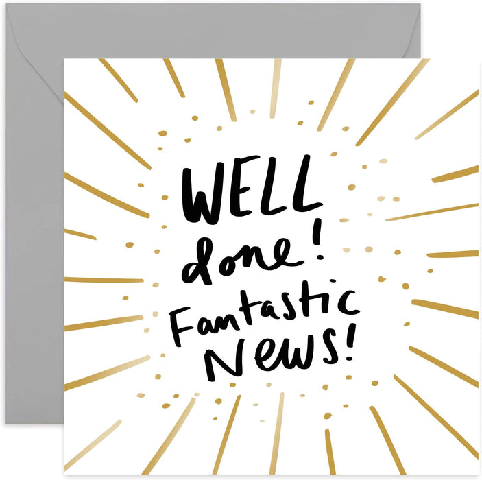 Old English Co. Well Done Fantastic News Congratulations Card - Cute Gold Foil Sparkle for Him or Her | Card for Men and Women New Job, New Home, Exams | Blank Inside & Envelope Included