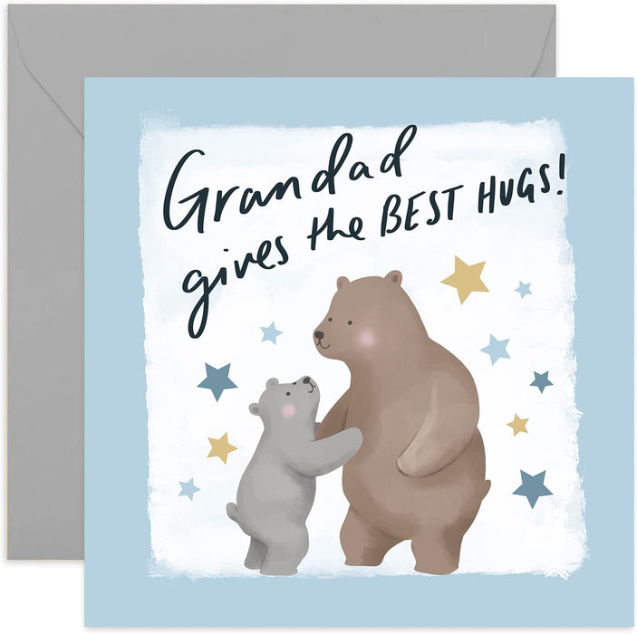 Old English Co. Bear Give The Best Hugs Card for Grandad - Heartfelt Birthday Card from Grandchildren | Cute Fun Bear Cub Illustration | Blank Inside & Envelope Included
