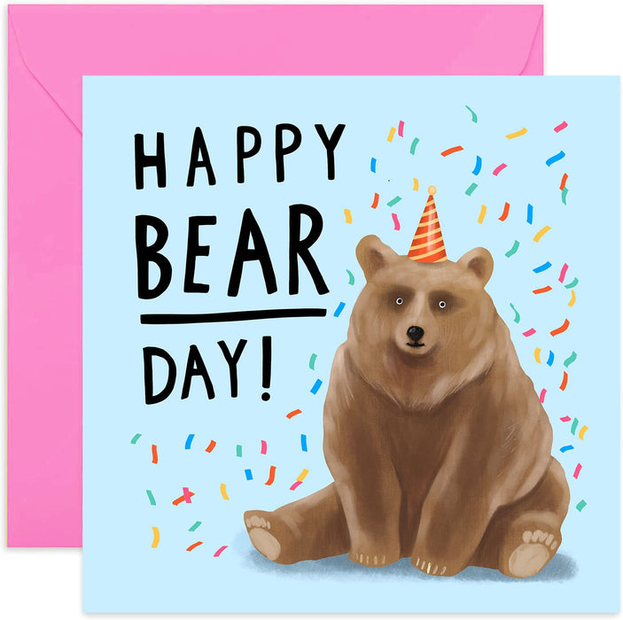 Old English Co. Happy Bear Day Birthday Card - Cute funny Pun Animal Greeting Card for Him and Her | Gift to Dad, Mum, Brother, Sister, Friend | Blank Inside & Envelope Included