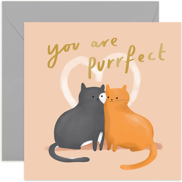 Old English Co. You Are Purrfect Cat Anniversary Card - Gold Foil Cat Kitten Romance Greeting Card | For Girlfriend, Boyfriend, Husband, Wife | Blank Inside & Envelope Included