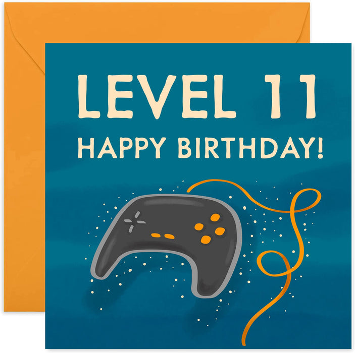 Old English Co. Happy 11th Birthday for Gamer - Gaming Greeting Card for Boy or Girl | Video Game Controller Design for Son or Daughter | Blank Inside with Envelope