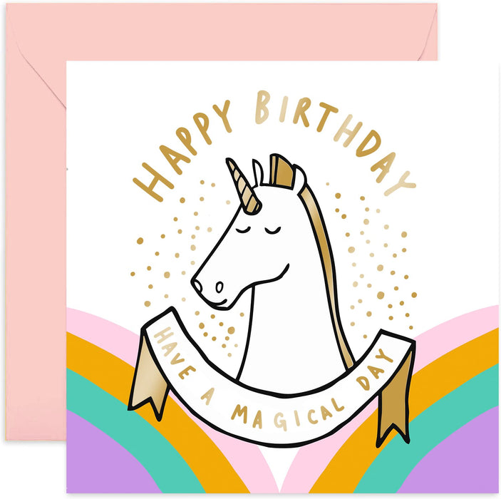 Old English Co. Unicorn Magical Day Birthday Card - Gold Foil Sparkle Celebration Card for Her | For Women, Girls, Daughter, Sister, Niece, Cousin | Blank Inside & Envelope Included