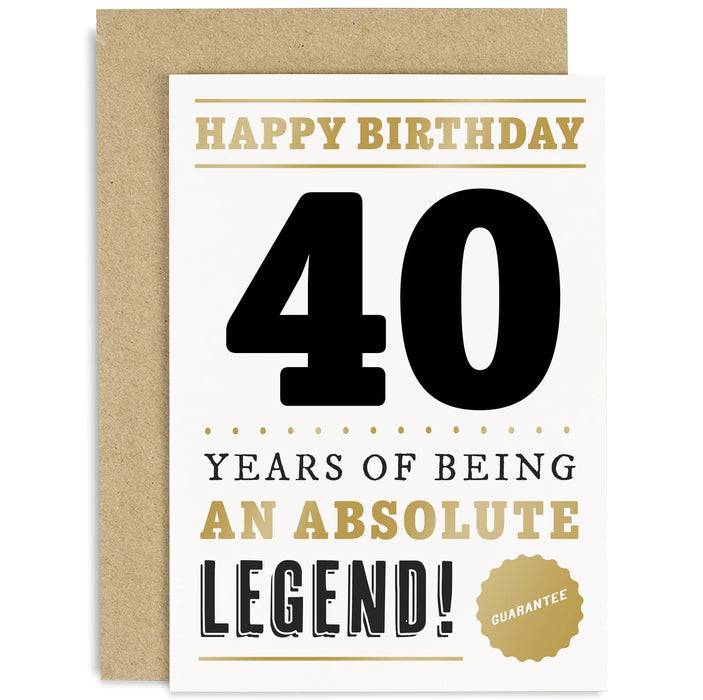 Old English Co. Funny 40th Birthday Card for Men Women - 40 Years Absolute Legend Greeting Card for Him Her | Humour Age Forty Birthday Gift for Brother, Uncle, Sister, Auntie, Friend