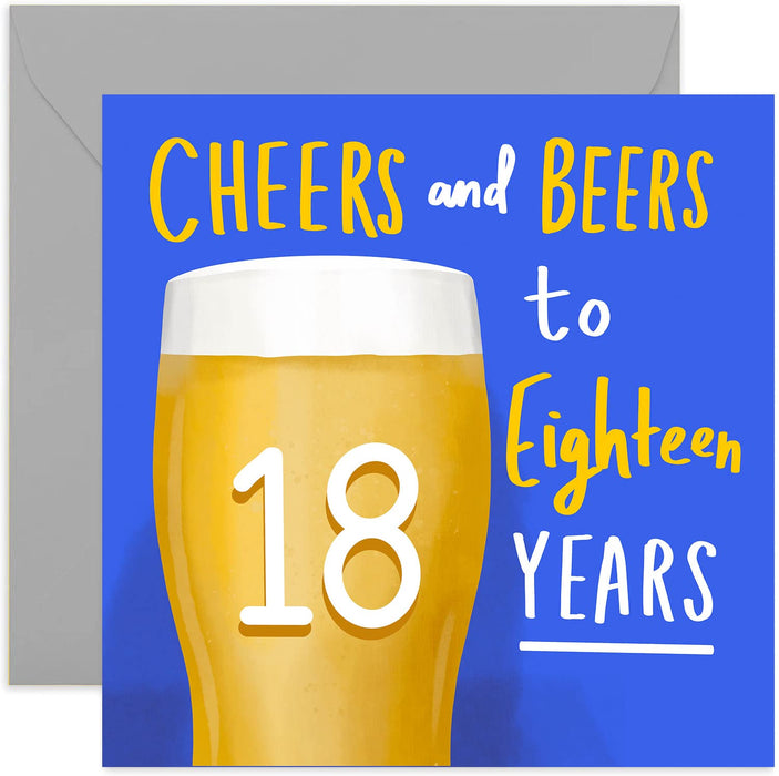 Old English Co. Cheers and Beers to 18 Years Happy Birthday Card - Fun Manly Eighteenth Card for Men | Humour for Brother, Nephew, Son, Cousin | Blank Inside & Envelope Included