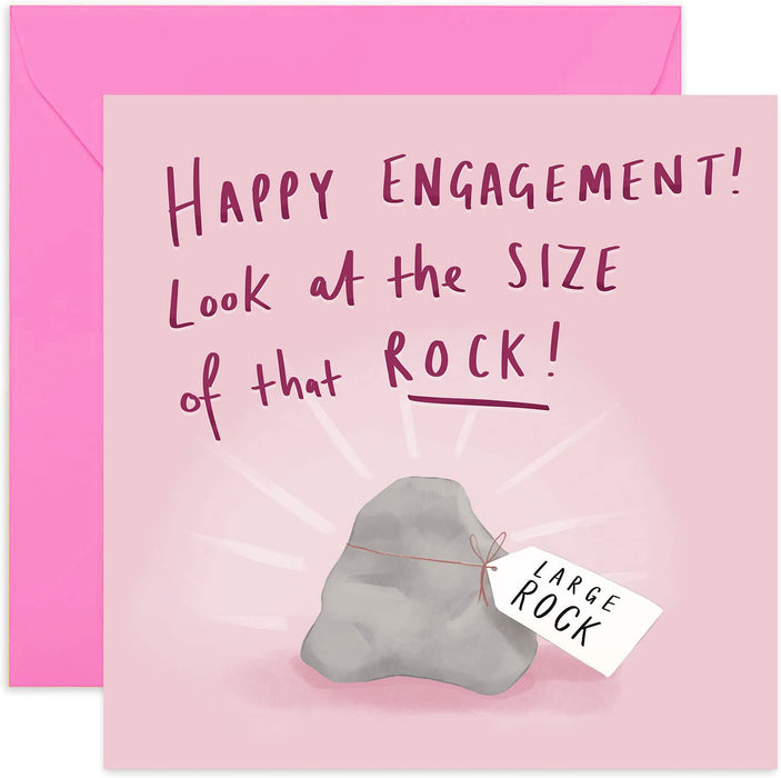 Old English Co. Funny Rock Engagement Card - Square Fun Pun Joke Card | Celebrate Engaged Couple Mr and Mrs To Be | Blank Inside & Envelope Included